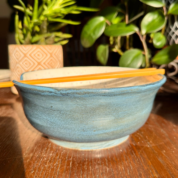 Speckled Blue Ramen Bowl with Chopsticks