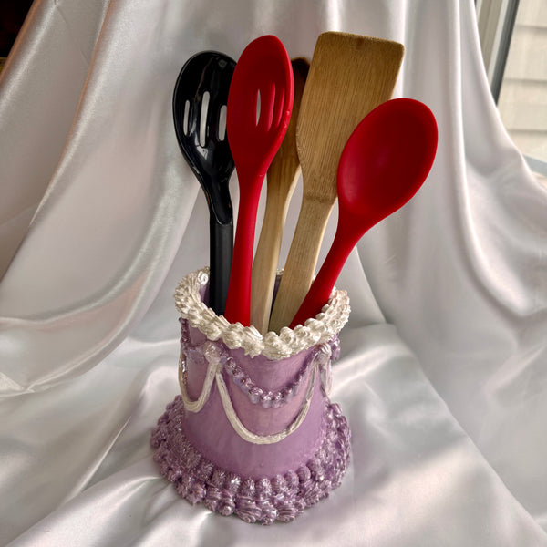 Purple Cake Utensil Holder